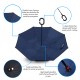 Windproof Inverted Umbrella for Cars Reverse Open Double Layer with UV Protection and C-Shape Sweat-proof Handle - Blue | By HomeyHomes